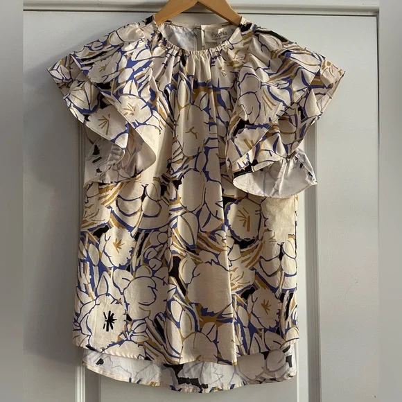 Psophia double sleeve ruffle top in ivory - Picture 9 of 14